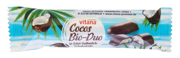 Cocos Bio-Duo in Edel-Vollmilch Schokolade 40g