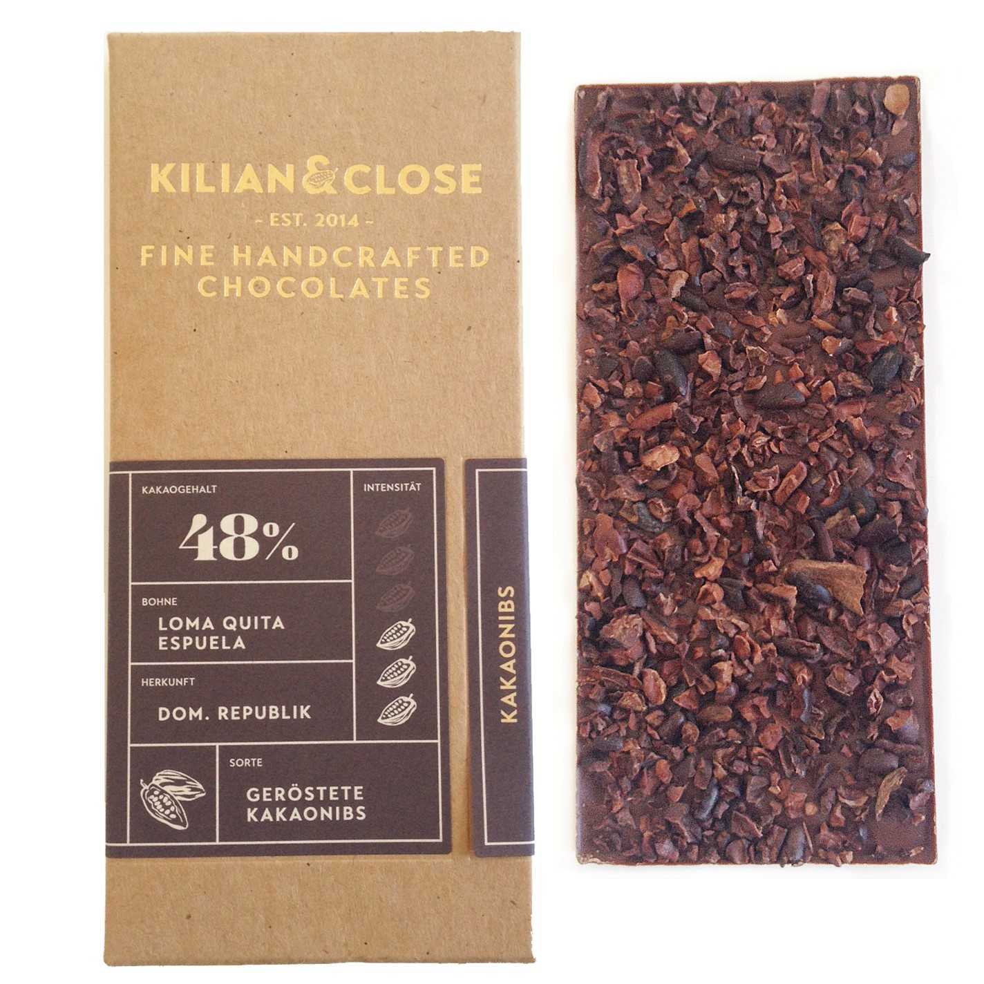 Bio Schokolade mit Kakaonibs, 48% Kakao, 80g