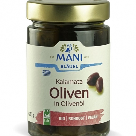 Bio Kalamata Oliven in Olivenöl, 280g Glas