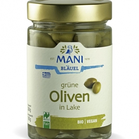 Bio Grüne Oliven in Lake, 180g Glas