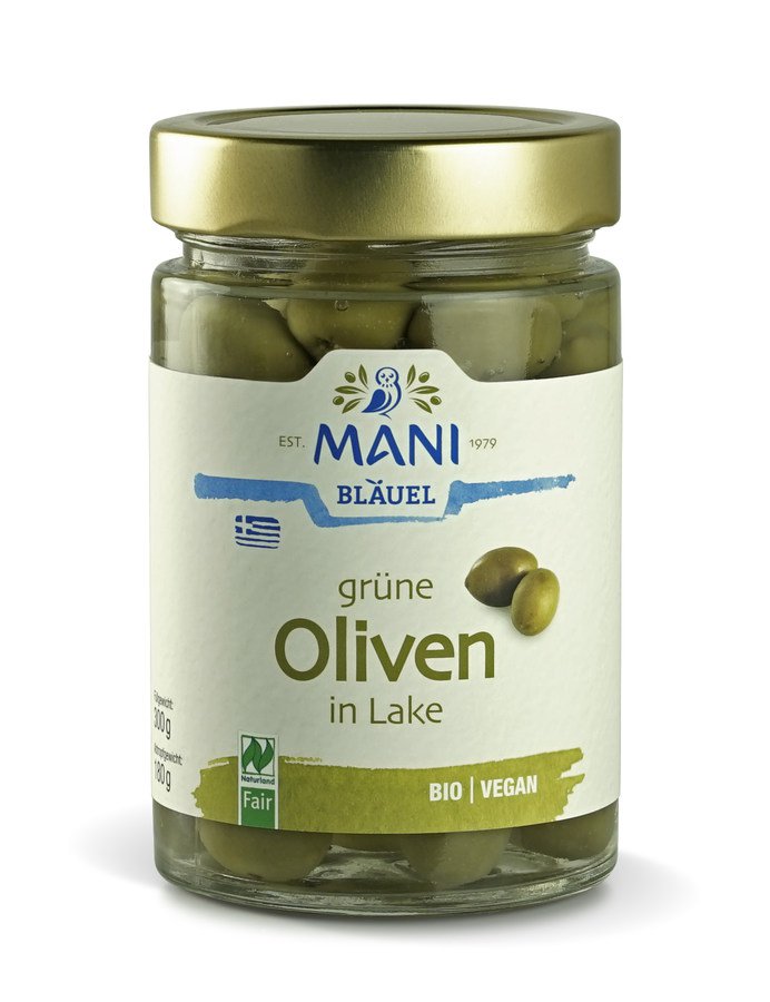 Bio Grüne Oliven in Lake, 180g Glas