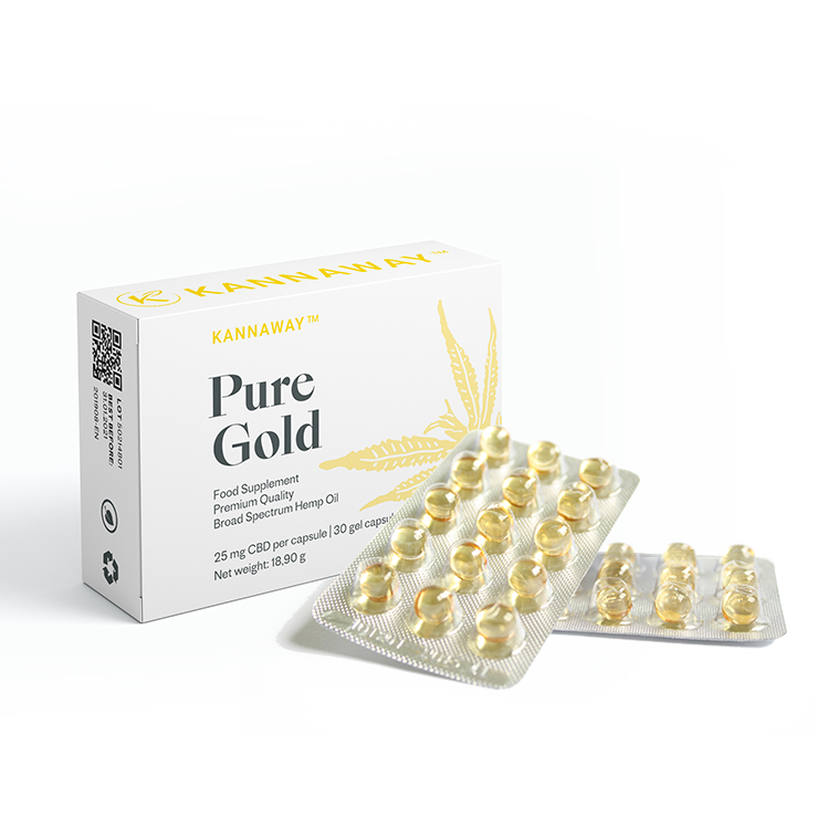 Pure Gold, 30 Gel capsules, 25 mg CBD per capsule