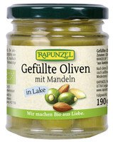 Bio Oliven grün, gefüllt mit Mandeln in Lake 190g